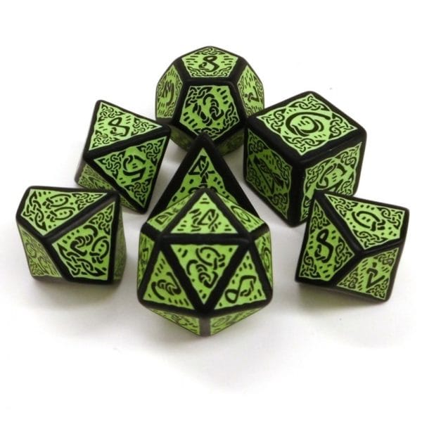 set de dés celtique 3d noir & vert